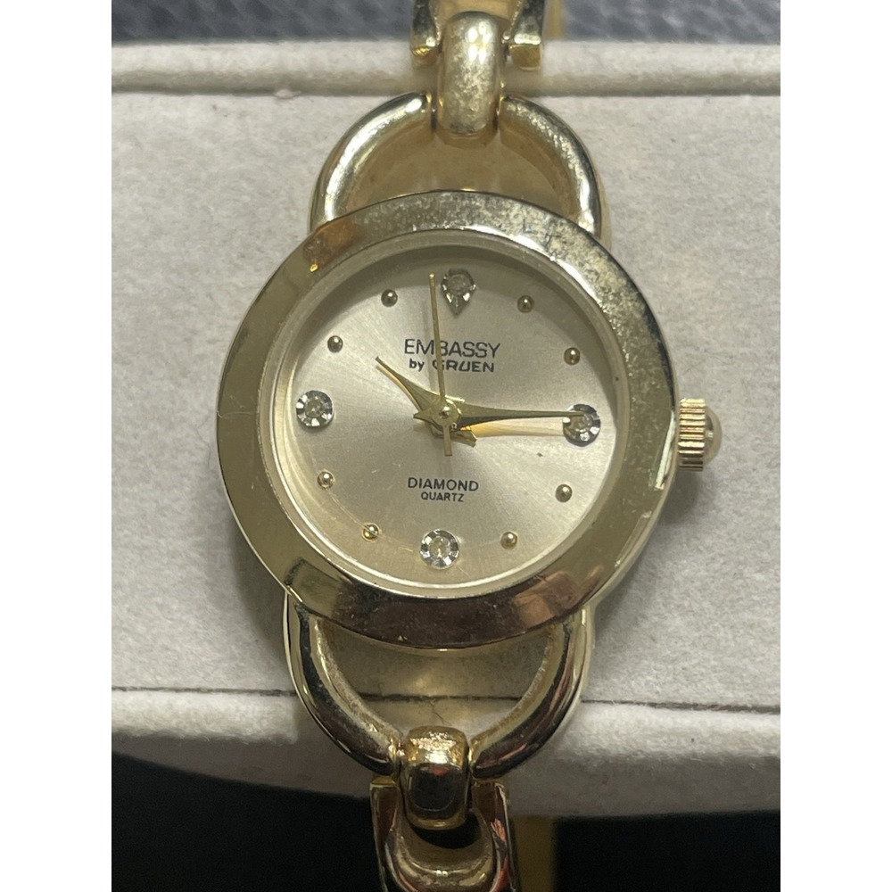 Vintage Embassy by Gruen Diamond Accent Gold Tone Dial Women's Needs Battery